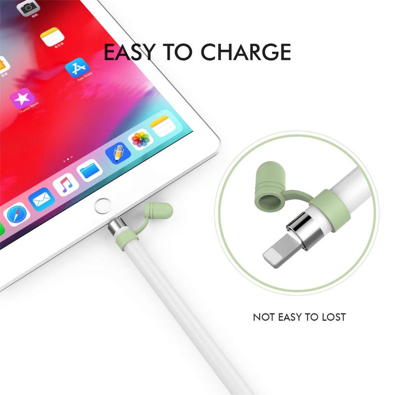 AhaStyle 3 Pack Cap Replacement Holder with Anti-Lost Strap Silicone Protective Cap Cover for Apple Pencil 1st Generation(White, Pink, Avocado Green) - Image 3